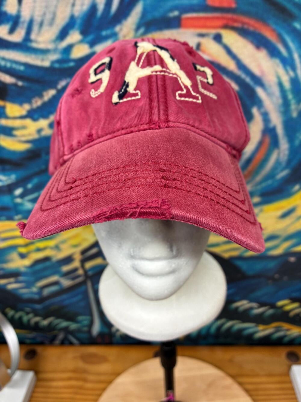 Vintage Abercrombie Fitch Distressed Cap Red A&F Hat Worn Look Y2K Cotton Size L